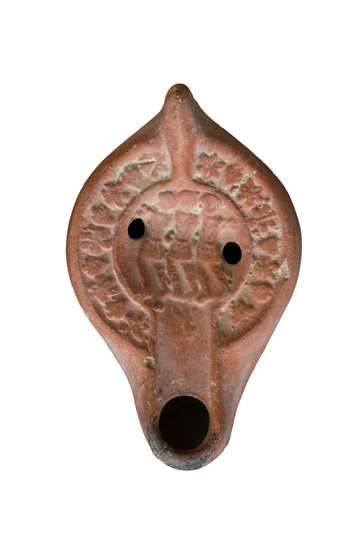 Lámpara con representación de los tres hebreos en el horno (Foto: Musée national de Carthage)