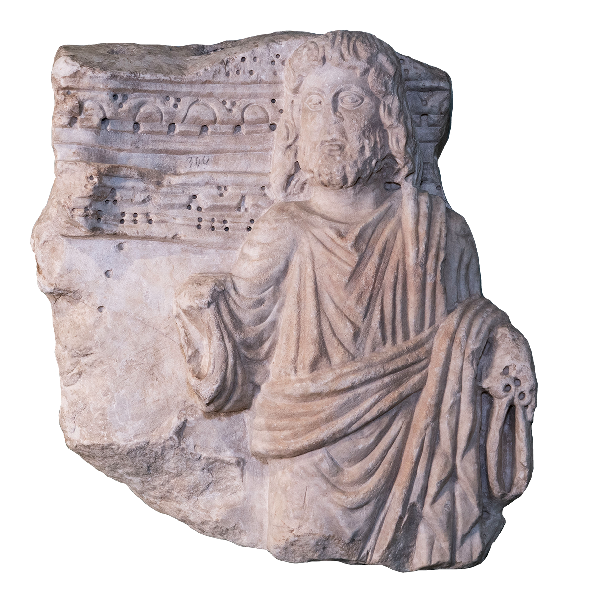 Fragmento de sarcófago con representación de Cristo (Foto: S. Furlan, por concesión del Ministero della cultura, Direzione regionale musei del Friuli Venezia Giulia - Museo Archeologico Nazionale di Aquileia)